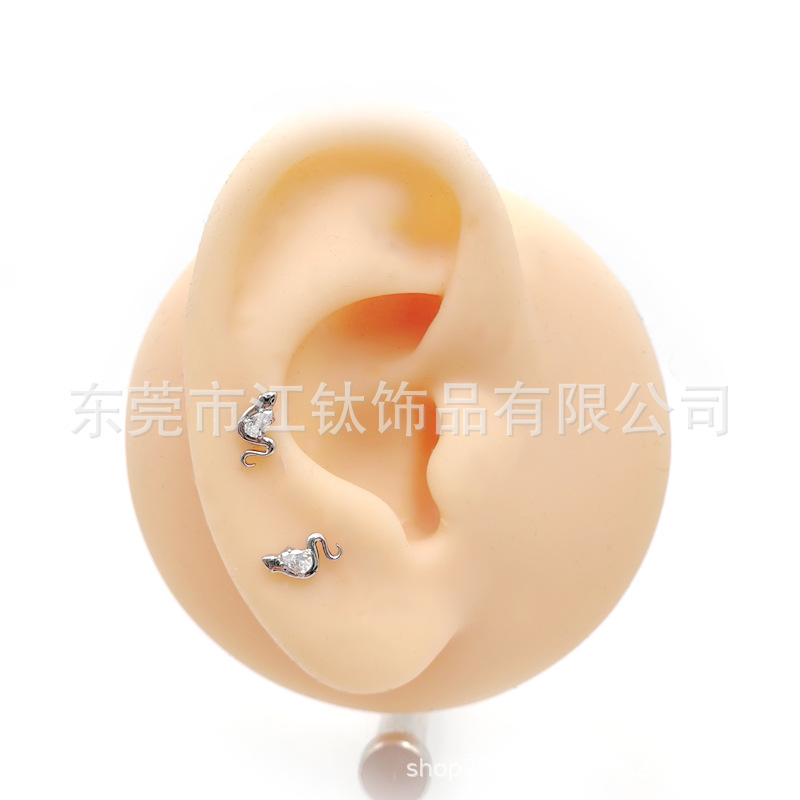 G23 Titanium Snake Shape Ear Cartilage Stud Earring with CZ Gems for Helix Tragus Piercing Gold - Image 2