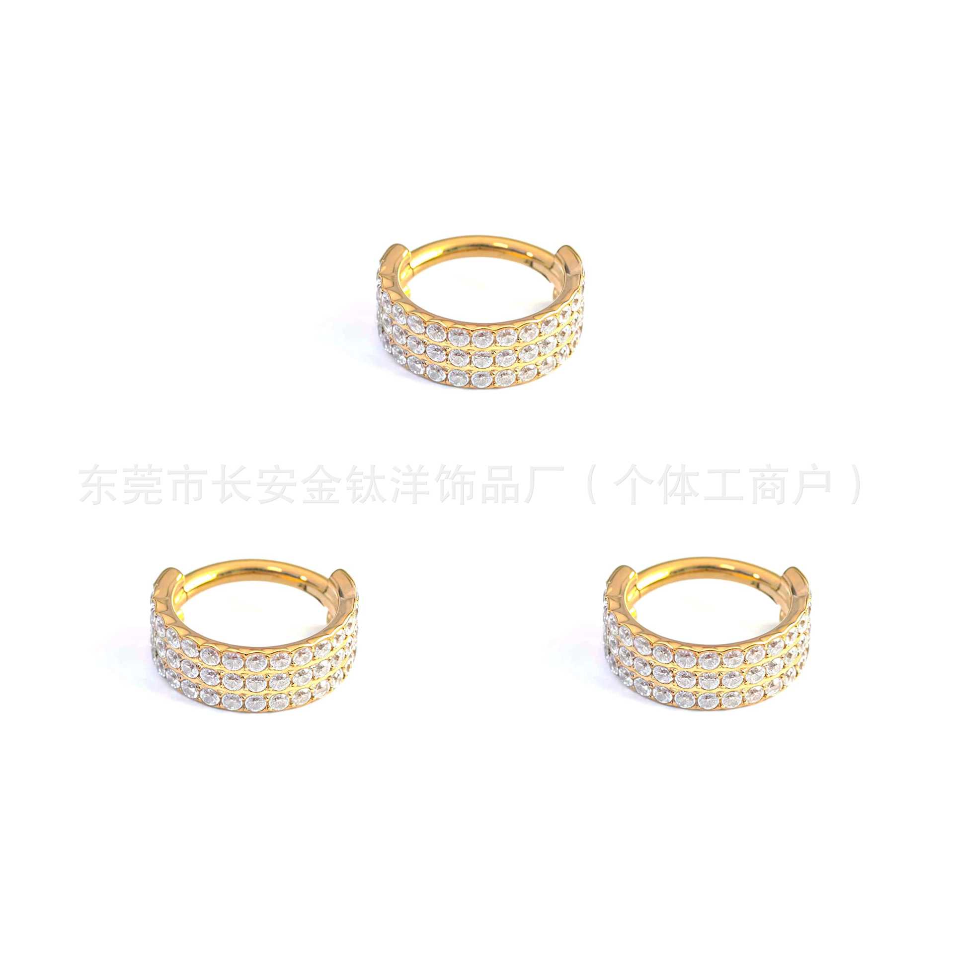 F136 Titanium Three-Layer Half-Studded Diamond Closed Ring Seamless Hoop Earrings Nose Ring Earrings G23 Titanium Alloy Piercing Jewelry - Image 3