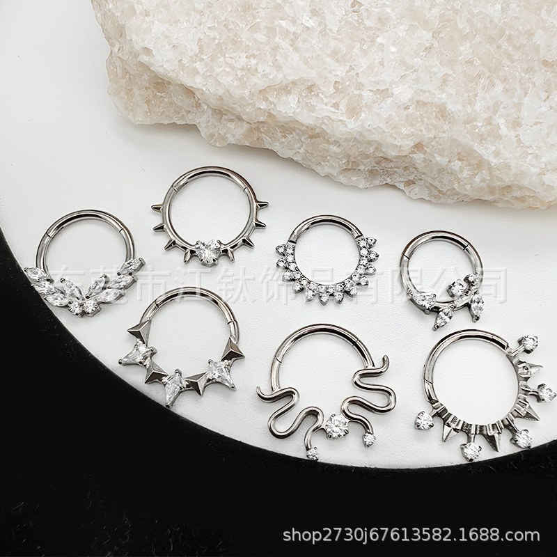 G23 Titanium Nose Ring Heart Full Diamond Closed Ring Cross-Border Body Piercing Jewelry Earrings - Image 4