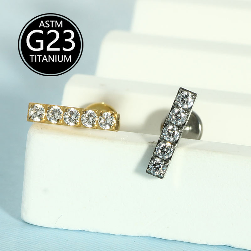 G23 Titanium Inner Tooth Straight Bar Lip Stud Zircon Ear Bone Stud 1.2mm Internal Screw Piercing Jewelry - Image 2