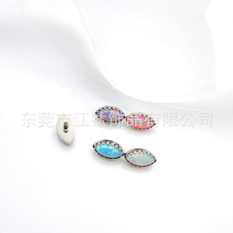 Titanium Ear Bone Nail Serrated Edge Opal Horse Eye G23 ASTM F136 Cartilage Stud - Image 2
