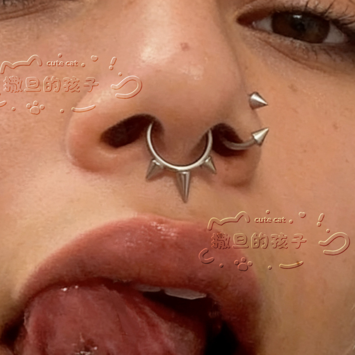 Titanium Steel Nose Septum Ring Nose Stud Lip Ring Ear Bone Ring Piercing Jewelry - Three Spikes Seamless Hoop - Image 2