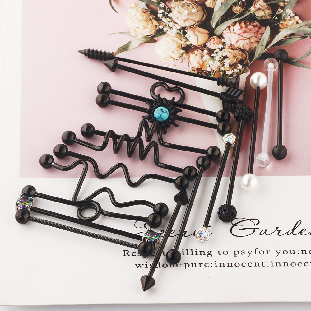 18Pcs Industrial Barbell Crossbar Set Stainless Steel Double Ear Piercing Jewelry for Women - Image 2