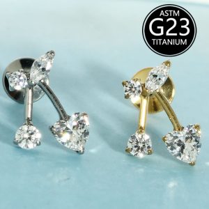G23 Titanium Alloy Piercing Jewelry Cherry Zircon Pendant 1.2mm Internally Threaded Lip Labret Stud Earrings