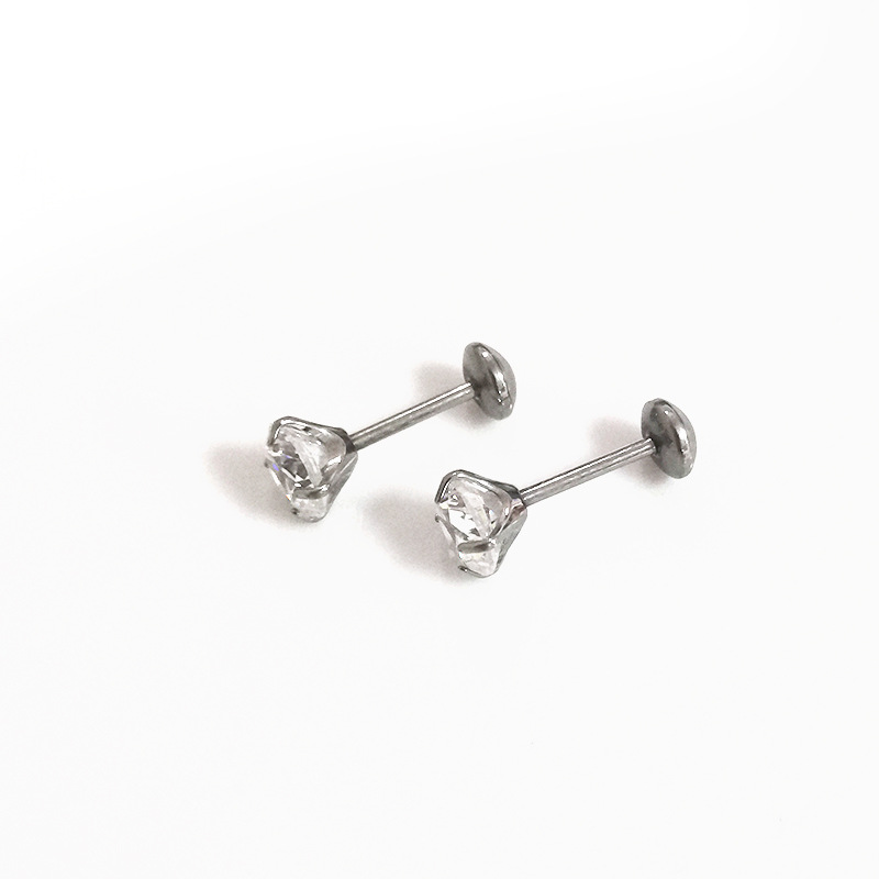 F136 Titanium Ear Claw Set Zircon Inlaid Straight Rod Arc External Thread G23 Titanium Alloy Body Piercing Ear Bone Nail - Image 5