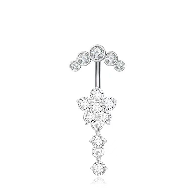 Love Heart White Gold Tone Belly Button Ring Surgical Steel Navel Piercing Jewelry - Image 4