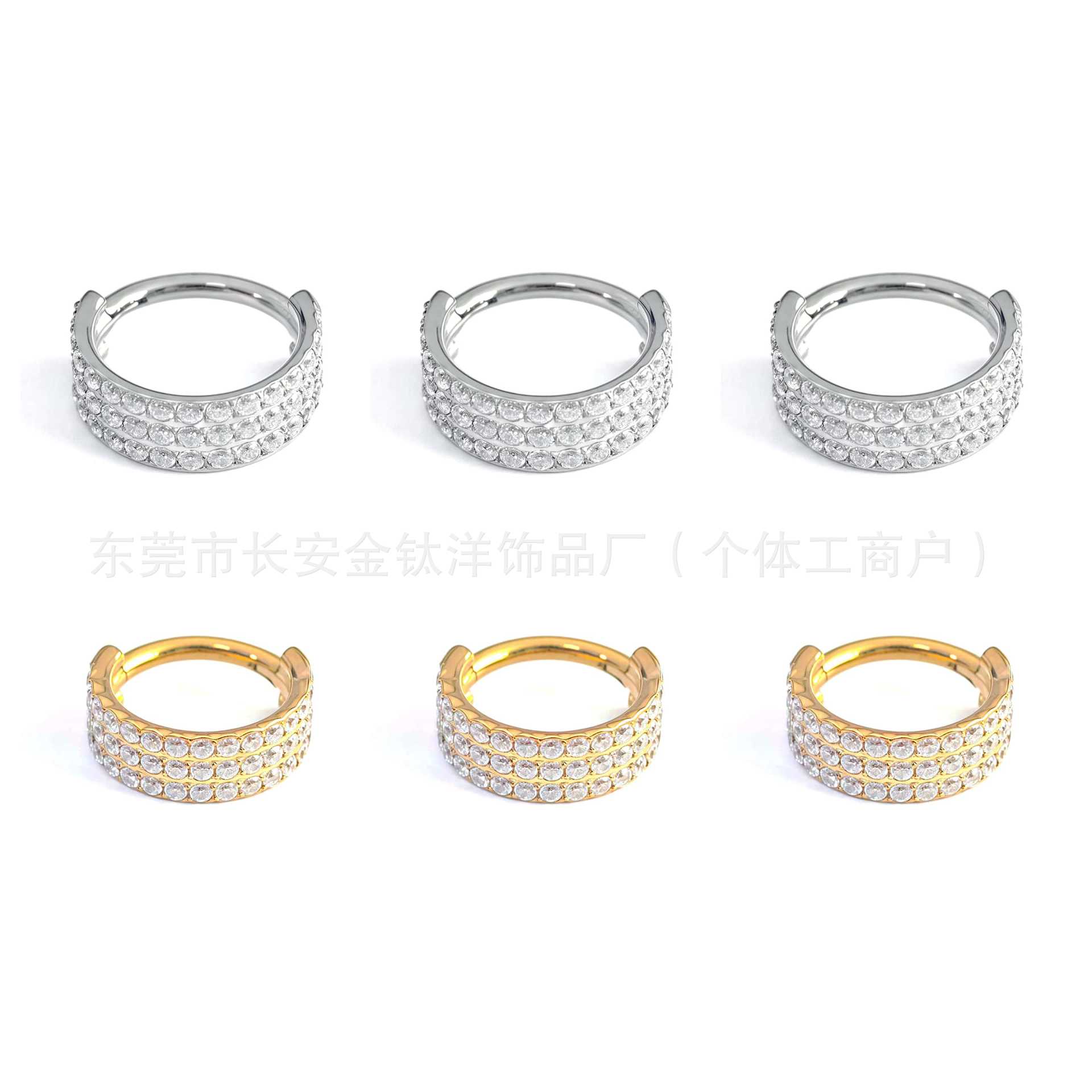 F136 Titanium Three-Layer Half-Studded Diamond Closed Ring Seamless Hoop Earrings Nose Ring Earrings G23 Titanium Alloy Piercing Jewelry - Image 5