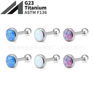 F136 Titanium Internally Threaded Opal Tongue Piercing Stud - G23 Titanium Alloy Body Jewelry for Ear Cartilage and Conch