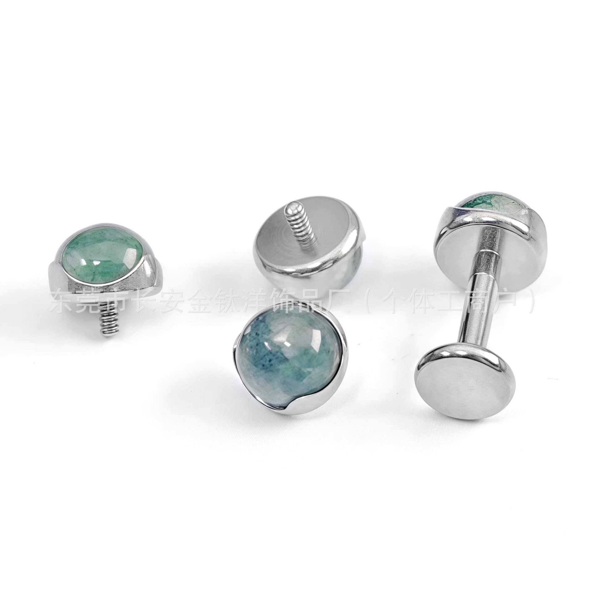 F136 Titanium Wave Edge Inlaid with Aquatic Agate Stone Lip Stud Nose Stud Ear Stud G23 Titanium Alloy Piercing Jewelry Ear Bone Stud - Image 4