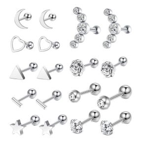 18-Piece 16G Stainless Steel Love Ear Bone Stud Tragus Earrings Cartilage Piercing Jewelry Set