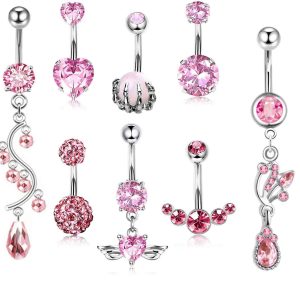 Amazon Popular 8 Piece Navel Love Wings Pink Series Navel Ring Earrings Piercing Products