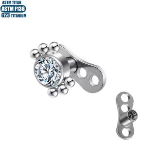 G23 Titanium Alloy Zircon Internal Thread Skin Graft Nail Piercing Jewelry with Base - 1.2x0.9mm Silver