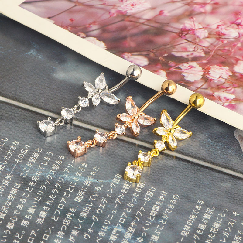 Creative Butterfly Zircon Belly Button Ring Rose Gold Stainless Steel Navel Piercing Jewelry 3 Colors - Image 2