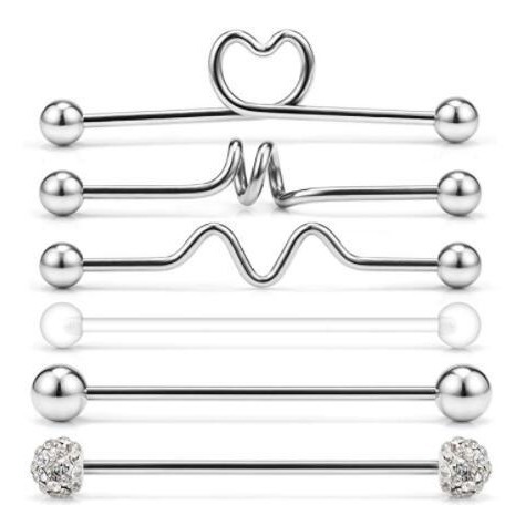 Diamond Industrial Barbell Crossbar Straight Bar Earring Set - Stainless Steel Double Ear Cuff for Cartilage Helix Tragus, Silver - Image 3