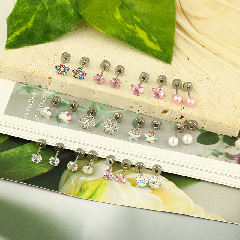 Amazon New Stainless Steel Star Ear Stud Screw Ear Nail Pink 24-Piece Set - Geometric Body Jewelry Wholesale - Image 4