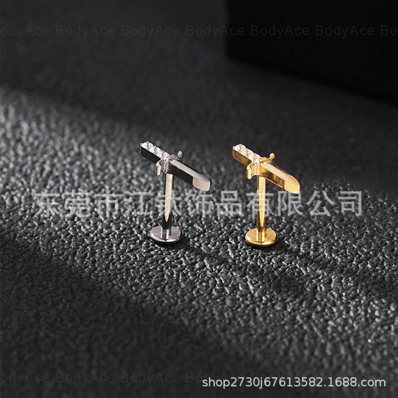 Sword Cross Lip Ring Labret Stud G23 Titanium Piercing Jewelry - Image 4