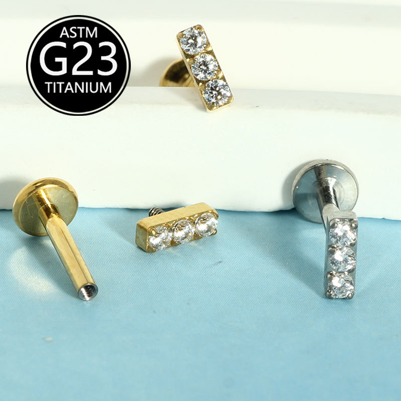 F136 Titanium Internal Thread Lip Labret Stud Straight-Shaped CZ Zircon Ear Cartilage Piercing Jewelry - Image 4