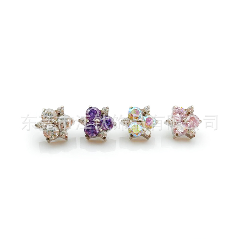G23 Titanium Flower Inlaid Zircon Ear Bone Lip Nail Body Piercing Jewelry - F136 Alloy - Image 5