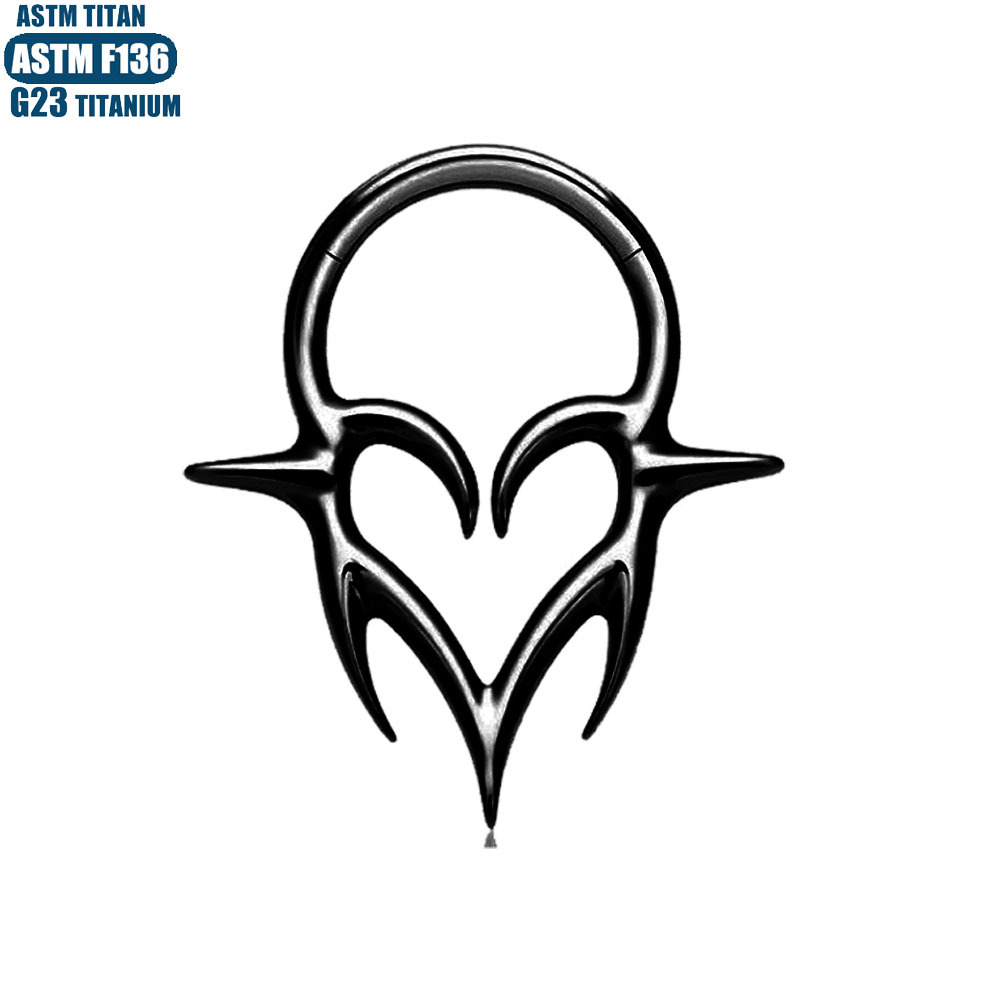 F136 Titanium Alloy Crown Wings Nose Ring Body Piercing Jewelry Nose Stud Closed Ring Ear Stud Earrings 1.2x8mm Black - Image 4
