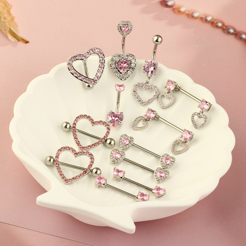 Heart-shaped Zircon Nail Ring - Fashion Straight Pink Love Nail Ring for Piercing in Stock - Image 2