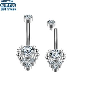 F136 Titanium Heart-Shaped CZ Belly Button Ring Internally Threaded 14g Piercing Jewelry