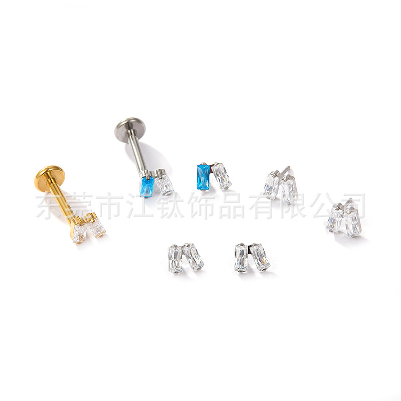 G23 Titanium Alloy Ear Cartilage Stud Square Zircon Inlaid Body Piercing Earrings - Image 4