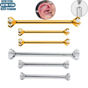 F136 Titanium Alloy Zircon Milk Nail Straight Rod Inner Spiral Body Piercing Jewelry Diaphragm Earrings