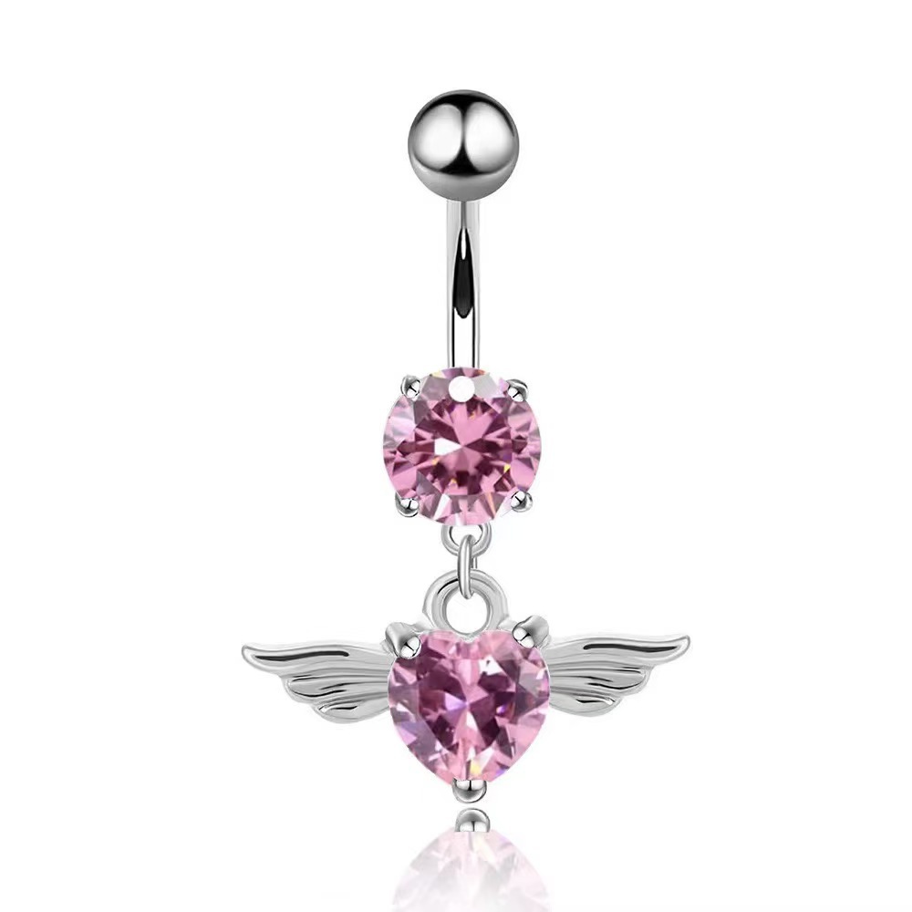 Angel Wings Heart-Shaped CZ Navel Ring Belly Button Piercing Jewelry Gold - Image 3