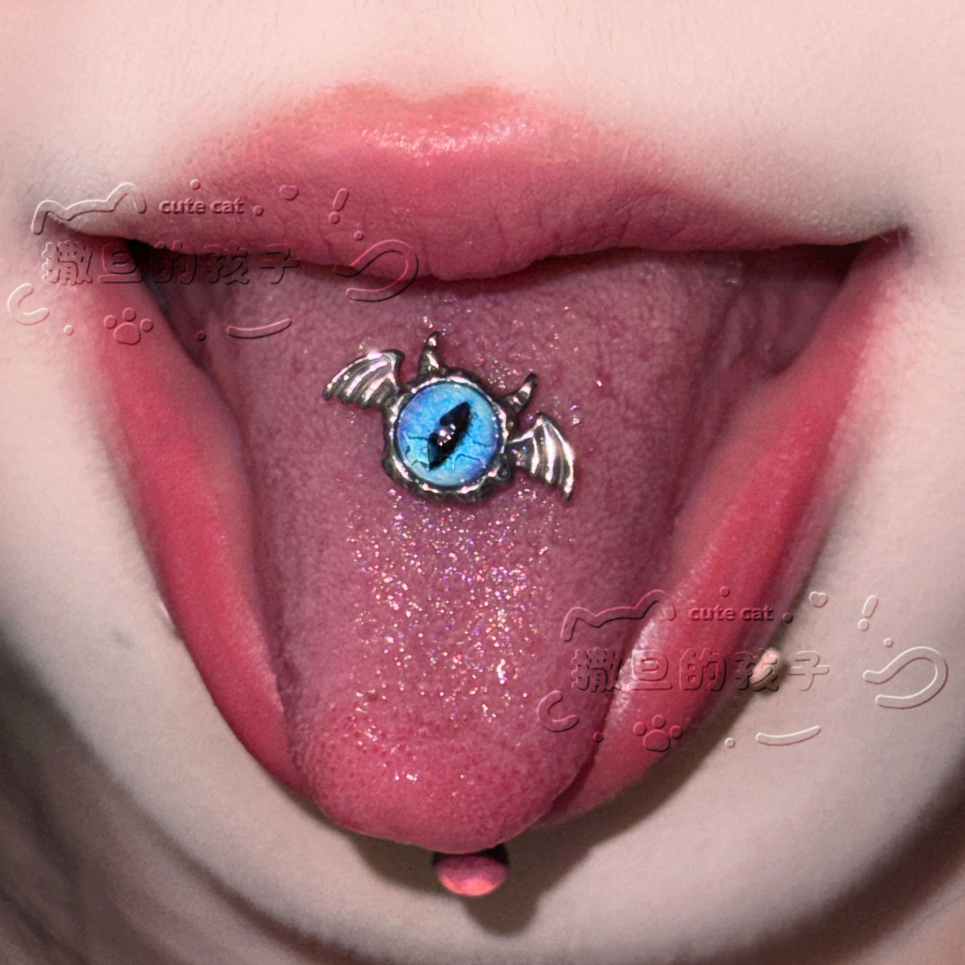 Satan's Child Blue Tongue Barbell 316L Surgical Steel 16G Tongue Piercing Jewelry - Image 4