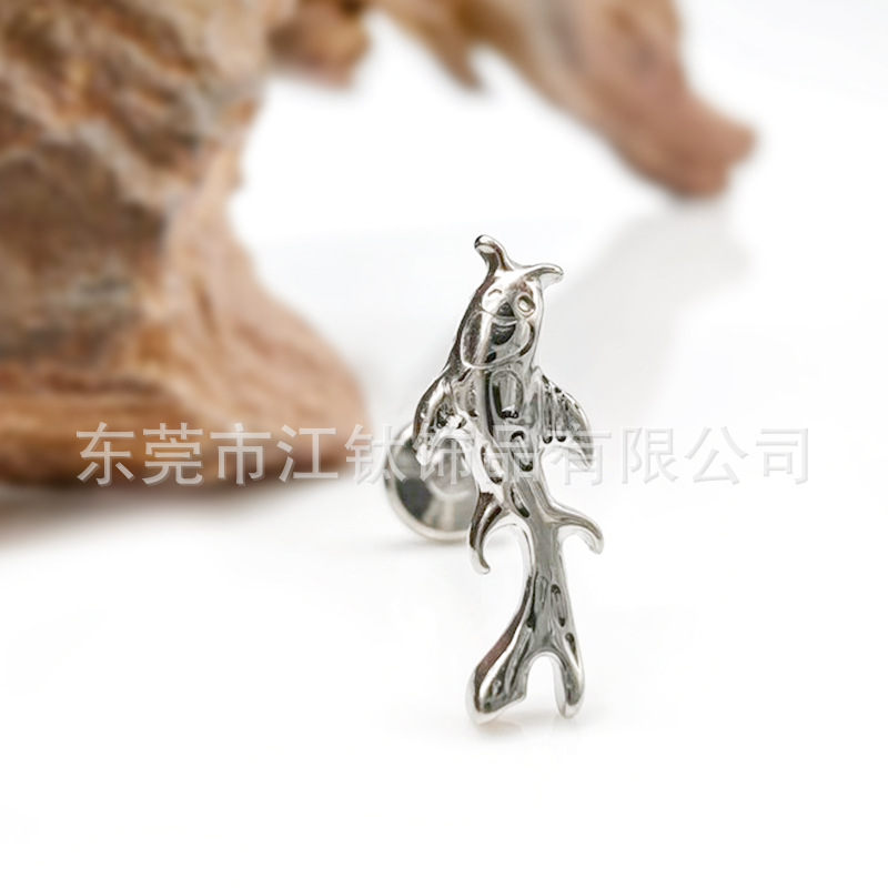 JT518 G23 Titanium Bonito Lip Nail Earrings - Gold 1.2x12mm Catfish Animal Body Piercing Jewelry - Image 4