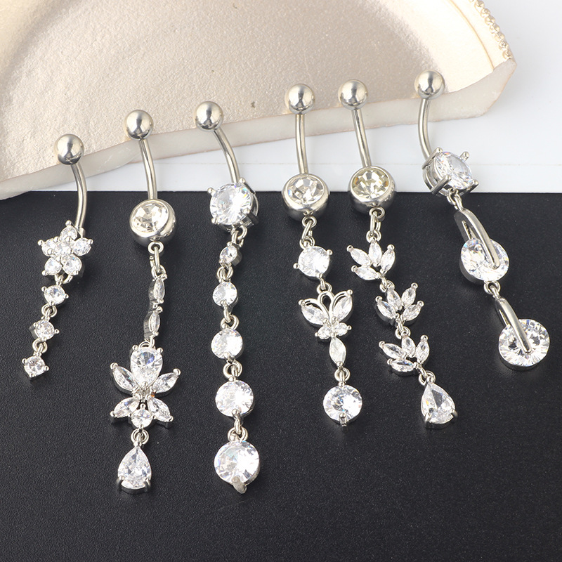 Amazon Popular 6-Piece Belly Button Ring Set Stainless Steel Star Dangle Body Piercing Jewelry - Image 2