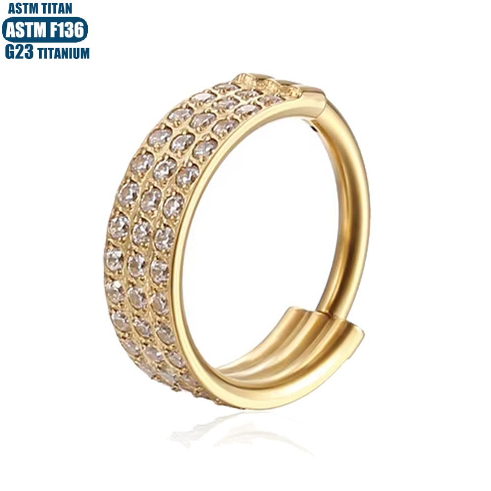 F136 Titanium Alloy Nose Ring Septum Three-Layer Zircon Nose Hoop Earrings Nose Piercing Seamless Hoop Women's Conch Shape - Image 2