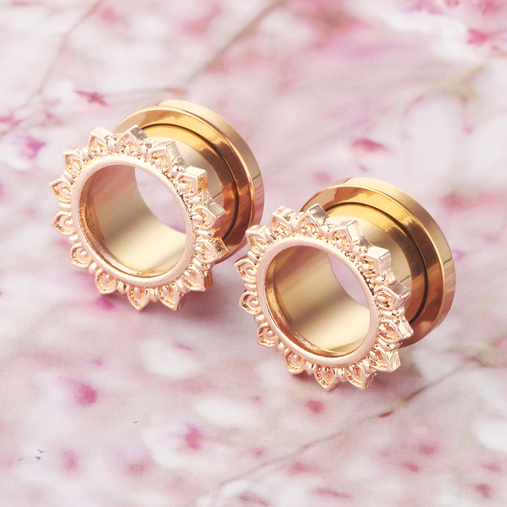 Rose Gold 16G Ear Expander Taper Stainless Steel Pulley Line Ear Stretcher Simple Geometric Body Jewelry - Image 3