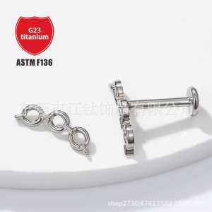 F136 Titanium Three-Circle Chain Earrings G23 Titanium Alloy Body Piercing Jewelry for Ear Cartilage