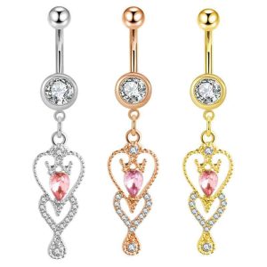 Stainless Steel Heart Belly Button Ring Dangle Navel Piercing Jewelry Rose Gold