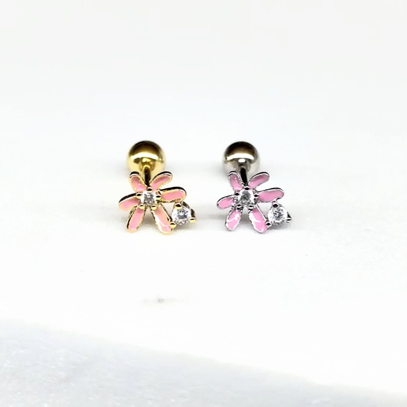 18K Real Gold Spiral Mosquito Ear Bone Stud Colorful Enamel Flower Earrings for Women Fashion Sweet - Image 5