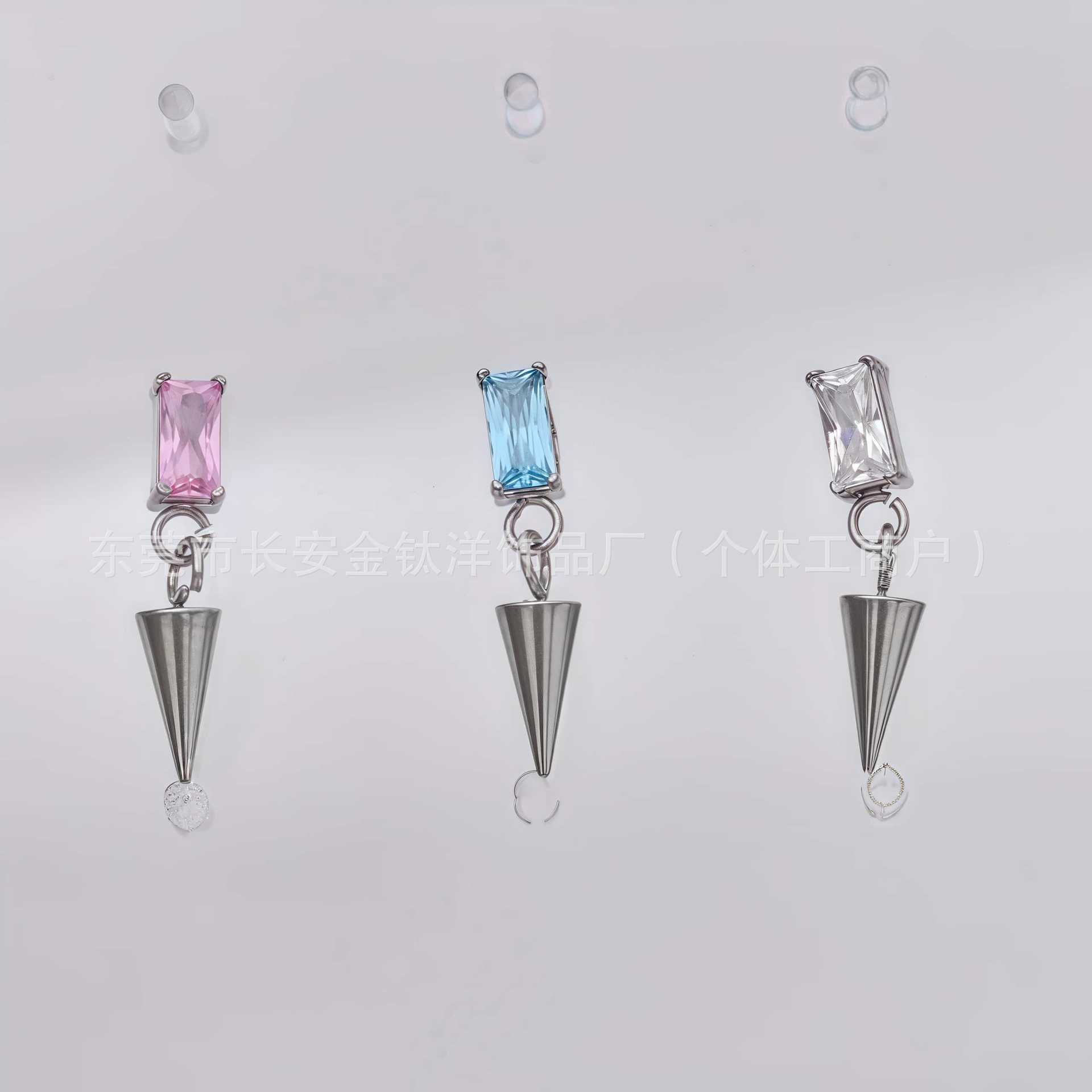 F136 Titanium Cubic Zirconia Pointed Cone Devil Stud Earrings - G23 Titanium Alloy Piercing Jewelry Ear Bone Studs - Image 4