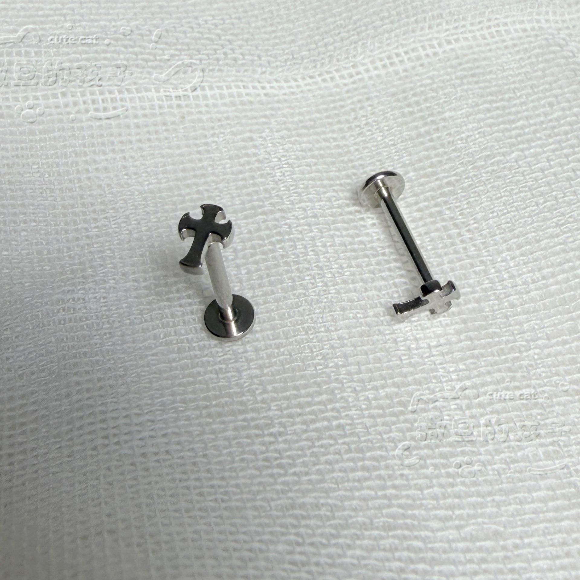 Satan's Children Snow Mountain Cross Lip Piercing Labret Stud - 16mm Length 1.2mm Gauge for Drinking Allowed Lip Ring Lip Stud - Image 4