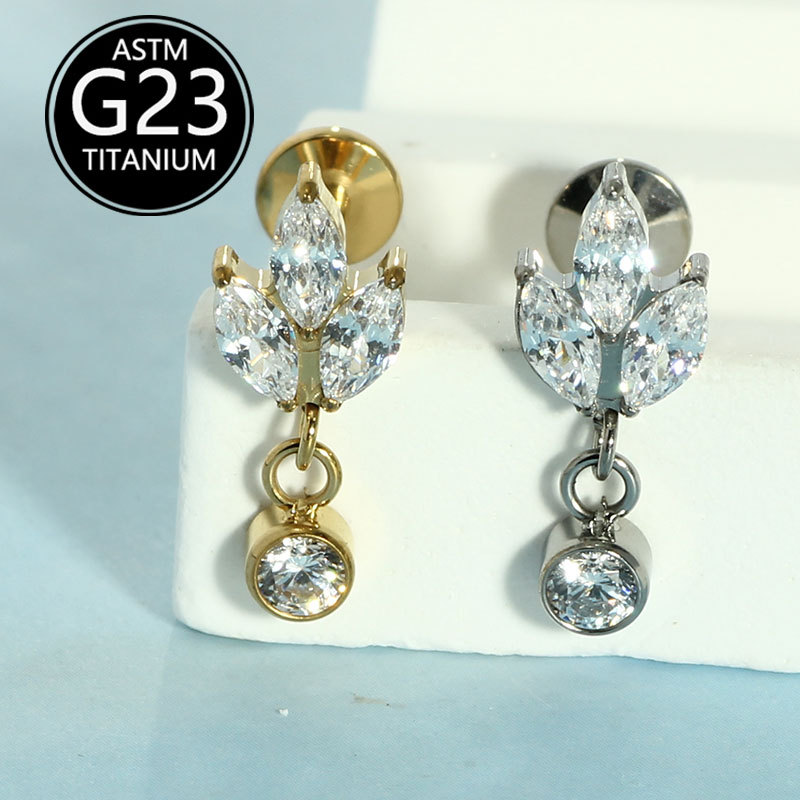 G23 Titanium Alloy Threaded Lip Stud with Zircon Inlay Niche Earrings Ear Cartilage Lip Ring Ear Piercing Stud - Image 5