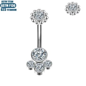 Titanium Alloy Navel Ring Spiral Internally Threaded Dangle Belly Button Jewelry Silver Geometric