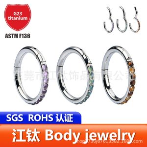 Jiangtai F136 Titanium Nose Ring Seamless Ring with Natural Stone G23 Titanium Alloy Body Piercing Earring