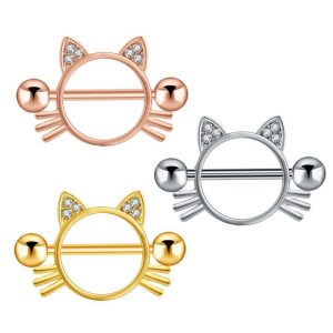 Cute Cat Nipple Ring 316L Surgical Steel Nipple Jewelry Rose Gold Silver Gold 3 Colors
