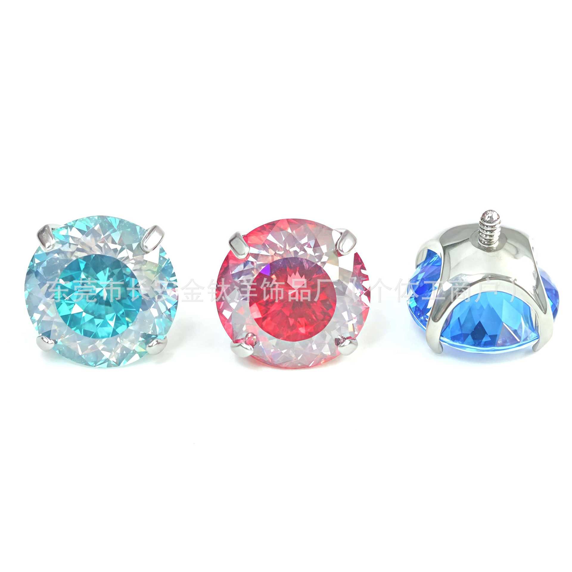 F136 Titanium Round Base Inlaid with Sugar Heart Rose Lip Stud Nose Stud Ear Stud G23 Titanium Alloy Piercing Jewelry Ear Bone Stud - Image 3