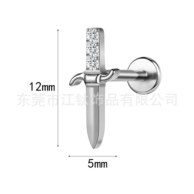 Sword Cross Lip Ring Labret Stud G23 Titanium Piercing Jewelry - Image 2