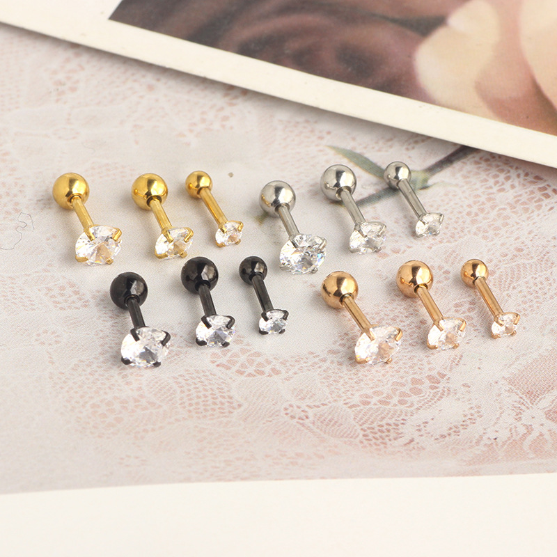 Stainless Steel Star CZ Earrings for Cartilage Piercing - Rose Gold with Round Cubic Zirconia - 2021 Summer Collection - Image 2