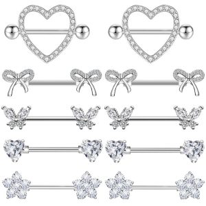 Heart Shape Zircon Belly Button Ring Nipple Shield Nail Cross-Border Love Straight Rod Body Piercing Jewelry in Stock