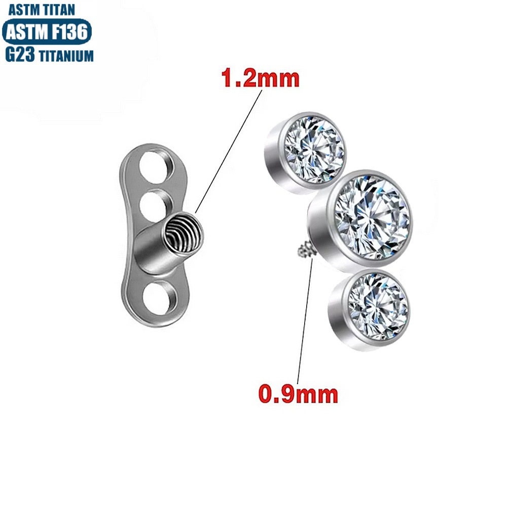 G23 Titanium Clavicle Nail with Zircon Internal Thread Body Piercing Jewelry Concave Base Dermal Anchor - Image 3