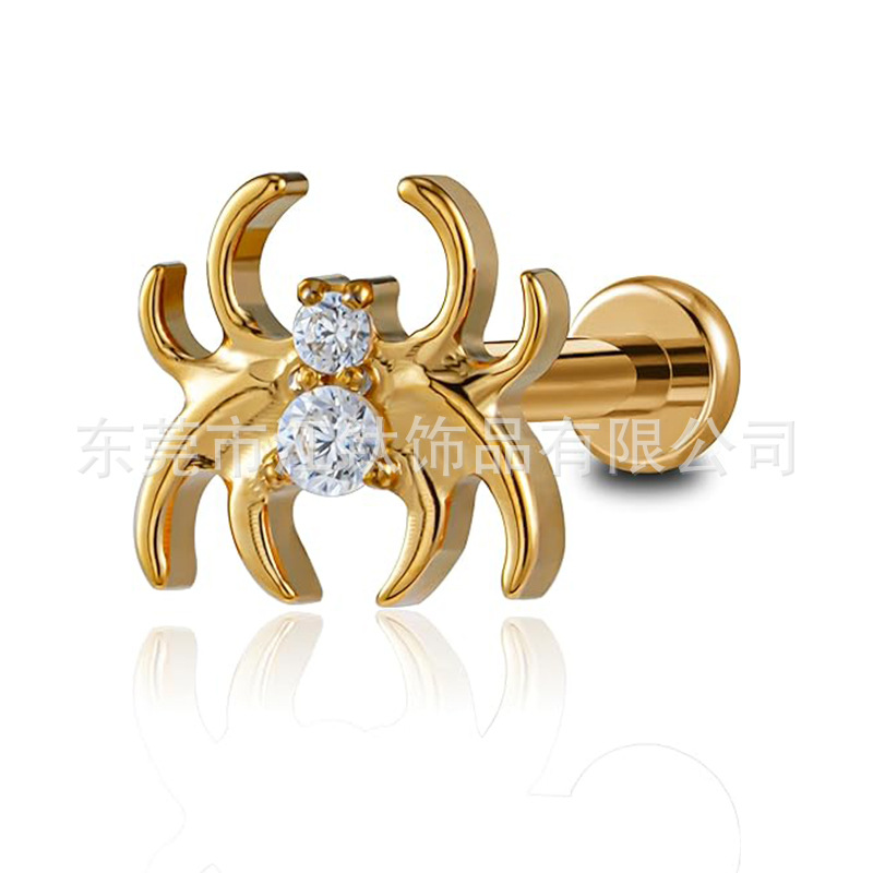 G23 Titanium Spider Ear Stud with Zircon Ear Cartilage Piercing Jewelry Gold White - Image 5