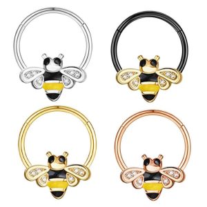Rose Gold Star Nose Ring Clip Septum Piercing Jewelry - 316L Surgical Steel, 1.2x10mm, Bee Pendant Design