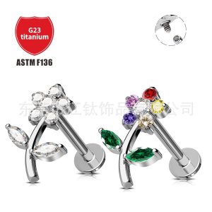 G23 Titanium Flower Earring with CZ for Cartilage Piercing - Helix Tragus Ear Bone Stud